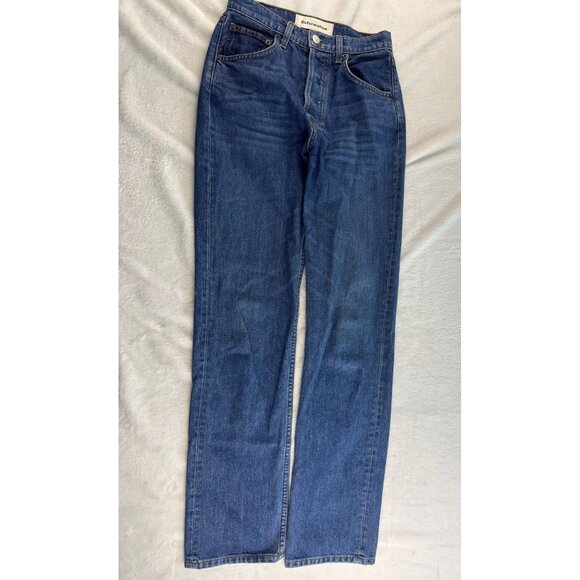 REFORMATION CYNTHIA High Rise Straight Long Jeans Sz 24 Button Fly Medium Blue - Picture 1 of 9